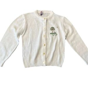 Blue‎ Bird little girls white acrylic embroidered  cardigan sweater SZ 4 Vintage